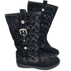 Coach Black Suede Tulip F2020/G12 Monogram Mid-Calf Boots Womens Size 9B
